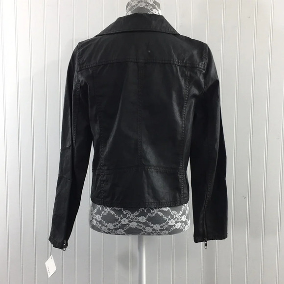 Halogen Black Front Zip‎ Cotton Biker Moto Jacket - Picture 3 of 14